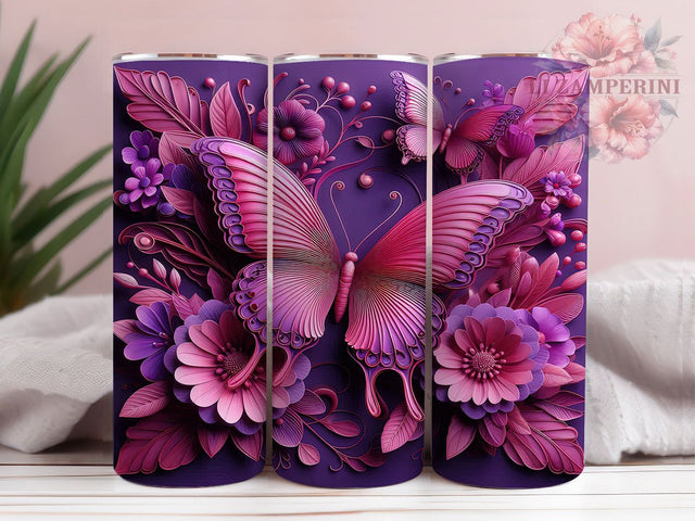 3D Purple Floral Butterfly Tumbler, Purple Flower Tumbler, Butterfly Tumbler Design, 20oz Tumbler PNG, Sublimation Wrap for Tumblers, 3D Butterfly Tumbler, Purple Aesthetic Tumbler Sublimation Li Zamperini 