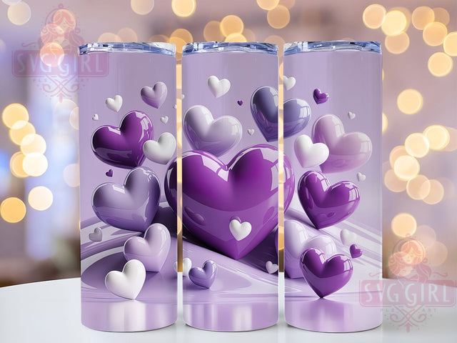 3D Purple Hearts Tumbler, Valentine Purple Wrap, Romantic Hearts Cup, 20oz Sublimation Wrap, Stylish Purple Heart Design Tumbler, Artistic 3D Hearts Cup, Sweet Valentine Theme Wrap Sublimation SvggirlplusArt 