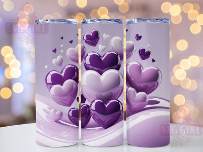 3D Purple Hearts Tumbler, Valentine Purple Wrap, Romantic Hearts Cup, 20oz Sublimation Wrap, Stylish Purple Heart Design Tumbler, Artistic 3D Hearts Cup, Sweet Valentine Theme Wrap Sublimation SvggirlplusArt 