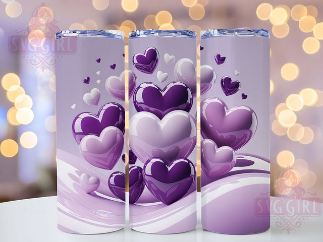 3D Purple Hearts Tumbler, Valentine Purple Wrap, Romantic Hearts Cup, 20oz Sublimation Wrap, Stylish Purple Heart Design Tumbler, Artistic 3D Hearts Cup, Sweet Valentine Theme Wrap Sublimation SvggirlplusArt 
