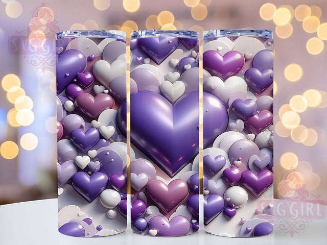 3D Purple Hearts Tumbler, Valentine Purple Wrap, Romantic Hearts Cup, 20oz Sublimation Wrap, Stylish Purple Heart Design Tumbler, Artistic 3D Hearts Cup, Sweet Valentine Theme Wrap Sublimation SvggirlplusArt 