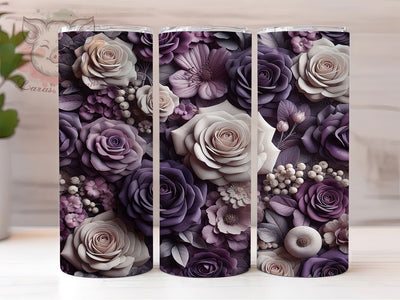 3D Purple Roses Floral Tumbler, Seamless Floral Tumbler, 3D Flower Wrap, Colorful Roses Wrap, Elegant Floral Wrap, Sublimation Design, Trendy Gift Idea Sublimation Lara' s Designs 