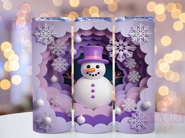 3D Purple Snowman Christmas Tumbler, Purple Design, Hole In Wall, Christmas Wrap, 3D Sublimation, 20oz Tumbler, Winter Gift Sublimation SvggirlplusArt 
