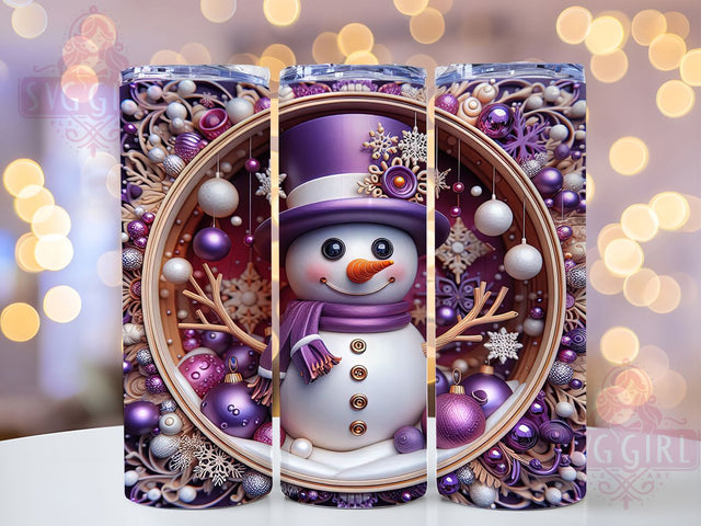 3D Purple Snowman Christmas Tumbler, Purple Design, Hole In Wall, Christmas Wrap, 3D Sublimation, 20oz Tumbler, Winter Gift Sublimation SvggirlplusArt 