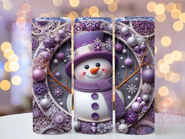3D Purple Snowman Christmas Tumbler, Purple Design, Hole In Wall, Christmas Wrap, 3D Sublimation, 20oz Tumbler, Winter Gift Sublimation SvggirlplusArt 