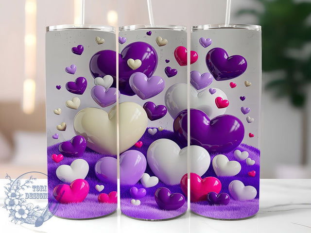 3D Purple Valentine Hearts Tumbler, Valentine's Day Tumbler, 20Oz Sublimation, Romantic Heart Design, Purple Love Printable, Valentine Tumbler Wrap, 3D Heart Theme Sublimation ToriDesigns 