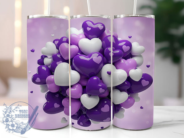 3D Purple Valentine Hearts Tumbler, Valentine's Day Tumbler, 20Oz Sublimation, Romantic Heart Design, Purple Love Printable, Valentine Tumbler Wrap, 3D Heart Theme Sublimation ToriDesigns 