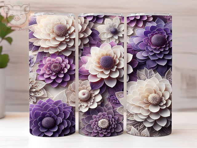 3D Purple White Flowers 20oz Tumbler Png, Straight & Tapered Tumbler Png, Purple White Flowers Tumbler Png, Digital Download PNG Sublimation Lara' s Designs 