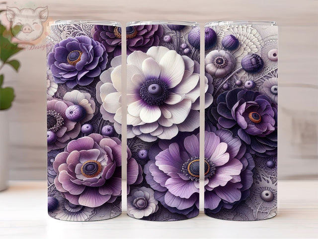 3D Purple White Flowers 20oz Tumbler Png, Straight & Tapered Tumbler Png, Purple White Flowers Tumbler Png, Digital Download PNG Sublimation Lara' s Designs 