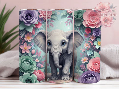 3D Quilled Elephant Tumbler, Quilled Paper, Animal Art, Sublimation Art, 20oz Tumbler, Cute Design, Exotic Wrap Sublimation Li Zamperini 