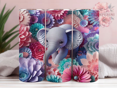 3D Quilled Elephant Tumbler, Quilled Paper, Animal Art, Sublimation Art, 20oz Tumbler, Cute Design, Exotic Wrap Sublimation Li Zamperini 