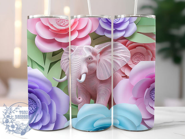 3D Quilled Paper Elephant Tumbler, Quilled Paper Elephant, Paper Art Elephant Design, 20Oz Sublimation Wrap, Textured Elephant Art, Quilled Paper Texture, Tumbler Sublimation Sublimation ToriDesigns 