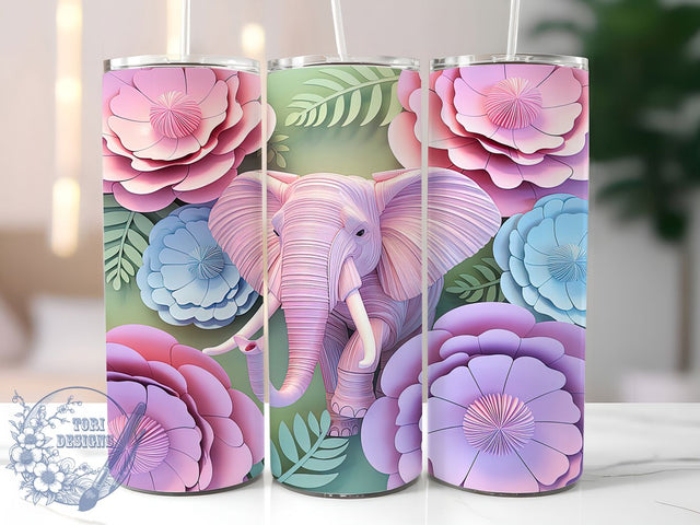 3D Quilled Paper Elephant Tumbler, Quilled Paper Elephant, Paper Art Elephant Design, 20Oz Sublimation Wrap, Textured Elephant Art, Quilled Paper Texture, Tumbler Sublimation Sublimation ToriDesigns 