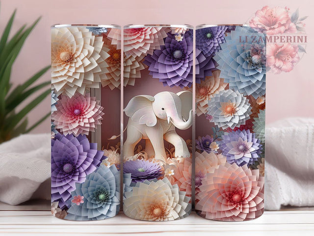 3D Quilled Paper Elephant Tumbler, Quilled Paper Wrap, Elephant Sublimation Design, 20oz Elephant Tumbler, Artistic Elephant Art, Paper Craft Elephant Mug, Whimsical Elephant Cup Sublimation Li Zamperini 