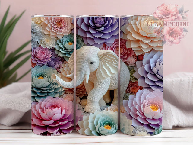 3D Quilled Paper Elephant Tumbler, Quilled Paper Wrap, Elephant Sublimation Design, 20oz Elephant Tumbler, Artistic Elephant Art, Paper Craft Elephant Mug, Whimsical Elephant Cup Sublimation Li Zamperini 