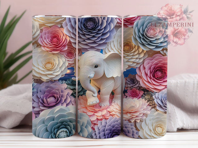3D Quilled Paper Elephant Tumbler, Quilled Paper Wrap, Elephant Sublimation Design, 20oz Elephant Tumbler, Artistic Elephant Art, Paper Craft Elephant Mug, Whimsical Elephant Cup Sublimation Li Zamperini 