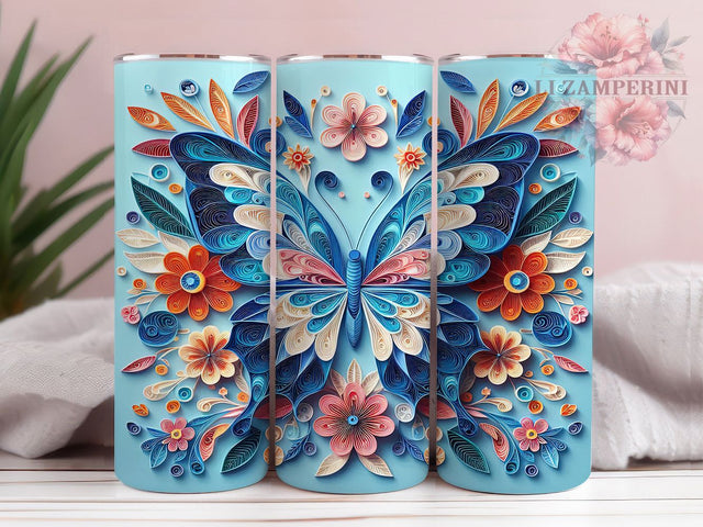 3D Quilling Butterfly Tumbler, Paper Quilling Tumbler, Butterfly Design Wrap, 20oz Quilling Sublimation, Artistic Butterfly Tumbler, Creative Paper Tumbler Sublimation Li Zamperini 