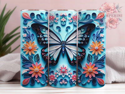 3D Quilling Butterfly Tumbler, Paper Quilling Tumbler, Butterfly Design Wrap, 20oz Quilling Sublimation, Artistic Butterfly Tumbler, Creative Paper Tumbler Sublimation Li Zamperini 
