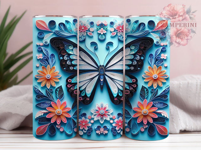 3D Quilling Butterfly Tumbler, Paper Quilling Tumbler, Butterfly Design Wrap, 20oz Quilling Sublimation, Artistic Butterfly Tumbler, Creative Paper Tumbler Sublimation Li Zamperini 