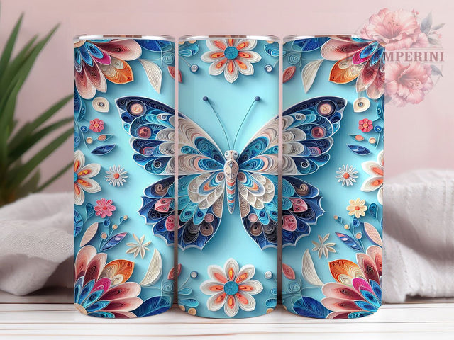 3D Quilling Butterfly Tumbler, Paper Quilling Tumbler, Butterfly Design Wrap, 20oz Quilling Sublimation, Artistic Butterfly Tumbler, Creative Paper Tumbler Sublimation Li Zamperini 