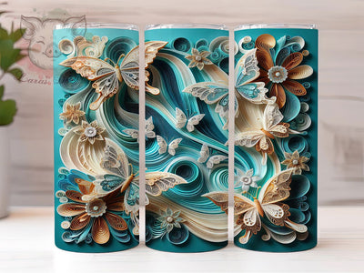 3D Quilling Floral Butterfly Tumbler, Quilling Floral Wrap, 20Oz Skinny Tumbler, Paper Art Sublimation, Elegant Butterfly Design, Whimsical Flower Tumbler, Nature-Inspired Wrap Sublimation Lara' s Designs 