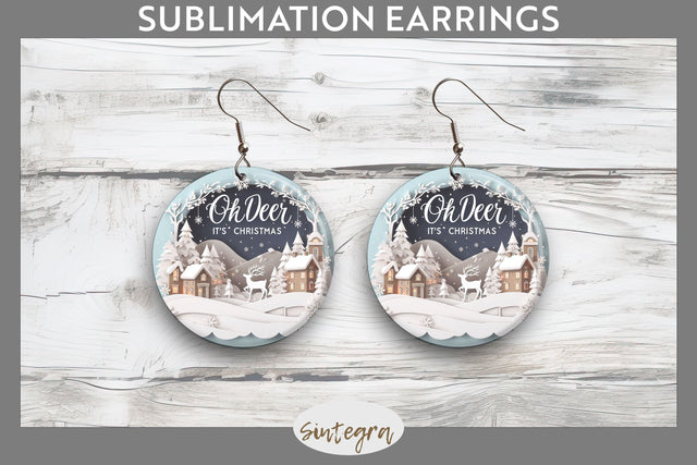 3D Quote Oh Deer, It' s Christmas Round Earrings Sublimation Sublimation Sintegra 