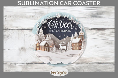 3D Quote Oh Deer, It's Christmas Car Coaster Sublimation Sublimation Sintegra 