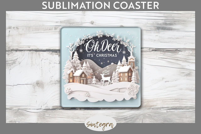 3D Quote Oh Deer, It's Christmas Square Coaster Sublimation Sublimation Sintegra 