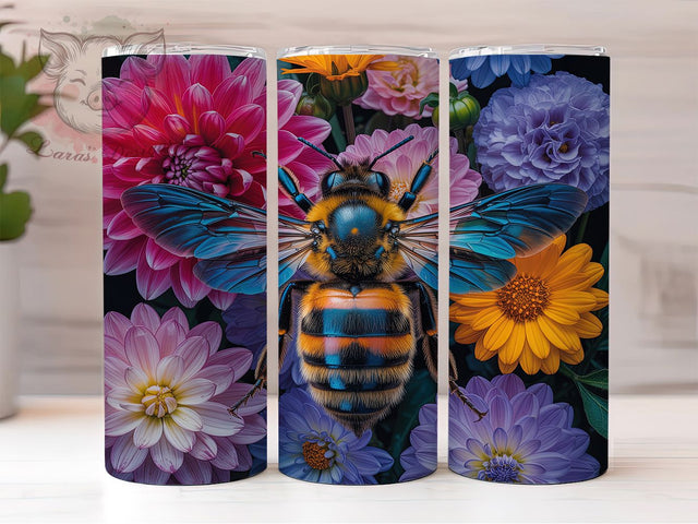 3D Rainbow Bee Tumbler, Rainbow Colors, Floral Art, Nature Theme, Vibrant Design, 20Oz Tumbler, Sublimation Wrap Sublimation Lara' s Designs 