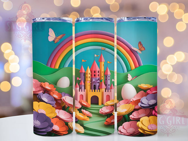3D Rainbow Castle Tumbler, Rainbow Flowers, 3D Design, Fantasy Wrap, Colorful Pattern, 20oz Tumbler, Sublimation Print Sublimation SvggirlplusArt 