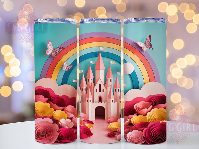 3D Rainbow Castle Tumbler, Rainbow Flowers, 3D Design, Fantasy Wrap, Colorful Pattern, 20oz Tumbler, Sublimation Print Sublimation SvggirlplusArt 