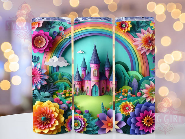 3D Rainbow Castle Tumbler, Rainbow Flowers, 3D Design, Fantasy Wrap, Colorful Pattern, 20oz Tumbler, Sublimation Print Sublimation SvggirlplusArt 