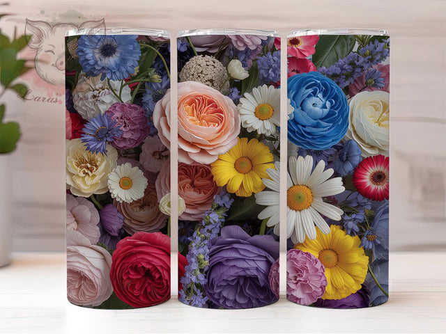 3D Rainbow Floral Tumbler, Rainbow Colored Flowers, Seamless Wrap, Bright Colorful Design, Playful Chic Style, Vibrant Bloom Print, Artistic Nature Theme, 20Oz Tumbler, Sublimation Sublimation Lara' s Designs 