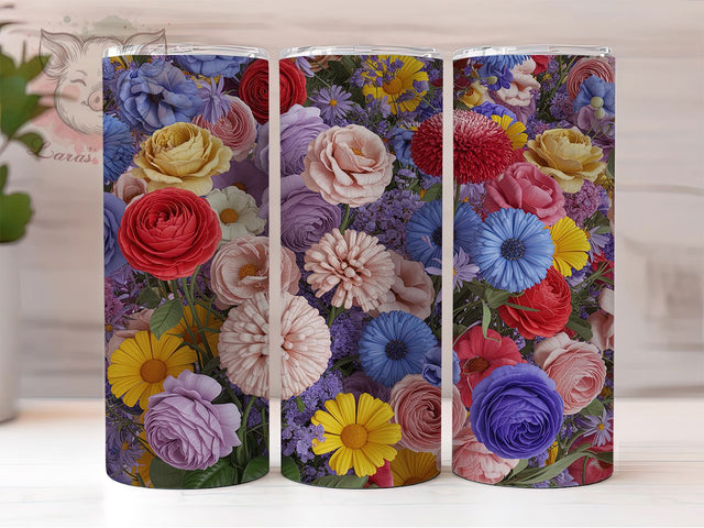 3D Rainbow Floral Tumbler, Rainbow Colored Flowers, Seamless Wrap, Bright Colorful Design, Playful Chic Style, Vibrant Bloom Print, Artistic Nature Theme, 20Oz Tumbler, Sublimation Sublimation Lara' s Designs 