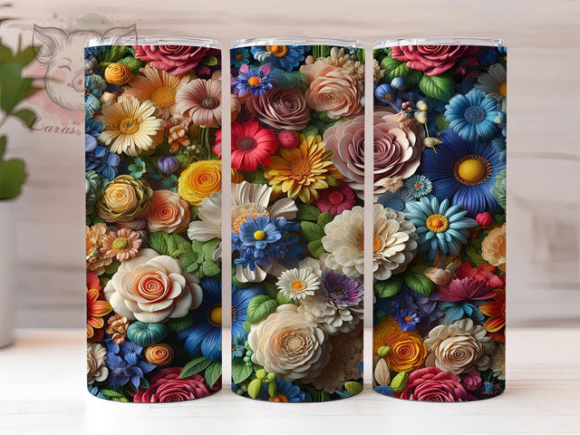 3D Rainbow Floral Tumbler, Rainbow Colored Flowers, Seamless Wrap, Bright Colorful Design, Playful Chic Style, Vibrant Bloom Print, Artistic Nature Theme, 20Oz Tumbler, Sublimation Sublimation Lara' s Designs 