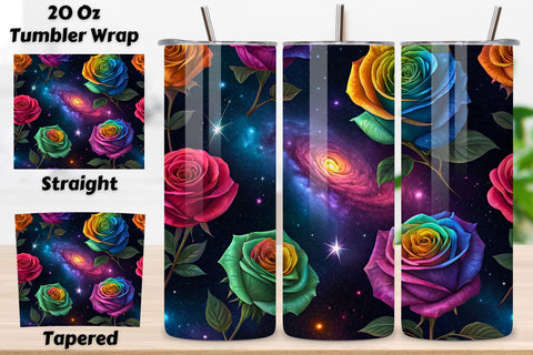 3D Rainbow Galaxy Rose Seamless Tumbler Wrap, Multicolor Roses with Cosmic Effects, seamless tumbler wrap, rainbow rose design, galaxy floral wrap, multicolor cosmic roses, watercolor rainbow design, 20oz skinny tumbler Sublimation FloridPrintables 