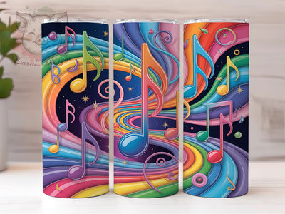 3D Rainbow Musical Notes 20oz Tumbler, Rainbow Pattern, Seamless Design, 20oz Wrap, Sublimation Design, Music Theme, PNG File Sublimation Lara' s Designs 