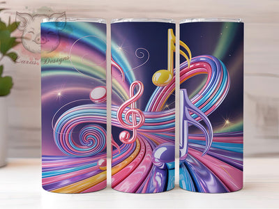 3D Rainbow Musical Notes 20oz Tumbler, Rainbow Pattern, Seamless Design, 20oz Wrap, Sublimation Design, Music Theme, PNG File Sublimation Lara' s Designs 