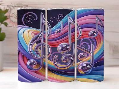 3D Rainbow Musical Notes 20oz Tumbler, Rainbow Pattern, Seamless Design, 20oz Wrap, Sublimation Design, Music Theme, PNG File Sublimation Lara' s Designs 