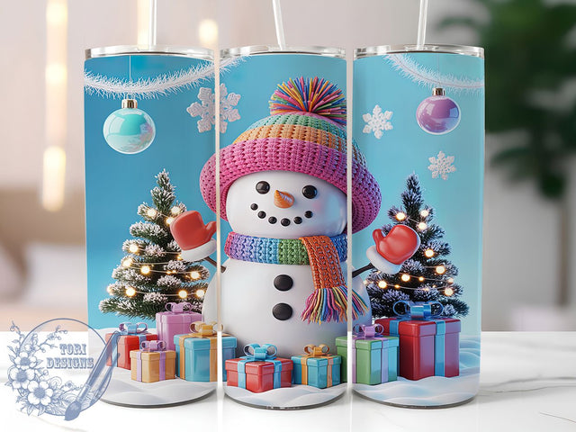 3D Rainbow Snowman Christmas Tumbler, Rainbow Christmas Wrap, Festive Snowman Sublimation, Colorful Holiday Cup, 20Oz Skinny Tumbler Wrap, Whimsical Winter Mug, Bright Christmas Design Sublimation ToriDesigns 