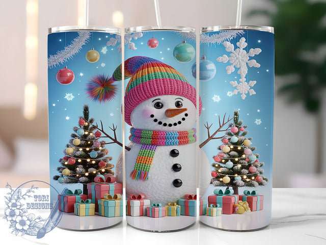 3D Rainbow Snowman Christmas Tumbler, Rainbow Christmas Wrap, Festive Snowman Sublimation, Colorful Holiday Cup, 20Oz Skinny Tumbler Wrap, Whimsical Winter Mug, Bright Christmas Design Sublimation ToriDesigns 