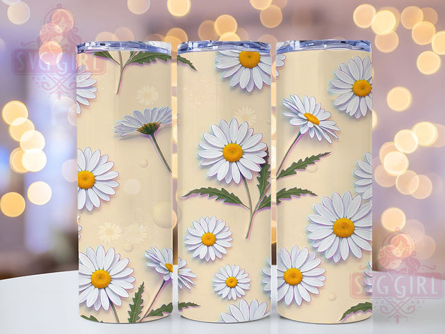 3D Realistic Daisy Floral Tumbler, White Flower Wrap, Floral Sublimation Design, Realistic Daisy Cup, Spring Bloom Tumbler, Nature Floral Wrap, Elegant Flower Print Sublimation SvggirlplusArt 