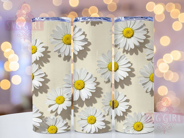 3D Realistic Daisy Floral Tumbler, White Flower Wrap, Floral Sublimation Design, Realistic Daisy Cup, Spring Bloom Tumbler, Nature Floral Wrap, Elegant Flower Print Sublimation SvggirlplusArt 