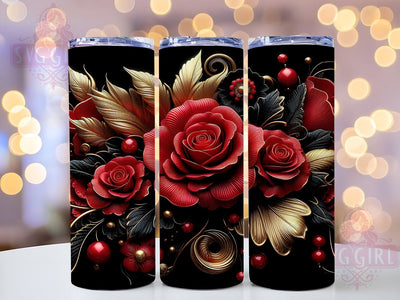 3D Red & Black Rose 20oz Floral Tumbler, Sparkly Butterflies Cup, Floral Drinkware, 20oz Sublimation, Gold Floral Wrap, Seamless Design Tumbler, Custom Butterfly Drinkware Sublimation SvggirlplusArt 