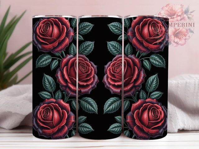 3D Red Black Roses Tumbler, Red Black Floral, Elegant Wrap, Sublimation Art, 20oz Tumbler, Romantic Theme, Bold Style Sublimation Li Zamperini 