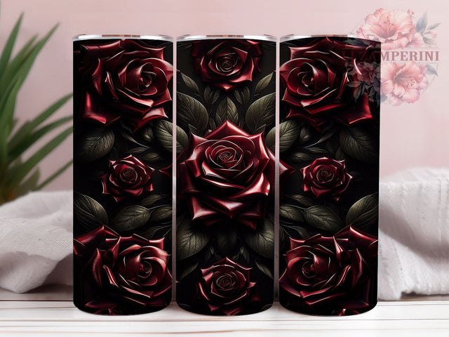 3D Red Black Roses Tumbler, Red Black Floral, Elegant Wrap, Sublimation Art, 20oz Tumbler, Romantic Theme, Bold Style Sublimation Li Zamperini 