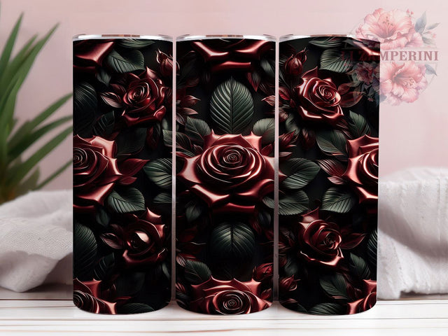 3D Red Black Roses Tumbler, Red Black Floral, Elegant Wrap, Sublimation Art, 20oz Tumbler, Romantic Theme, Bold Style Sublimation Li Zamperini 