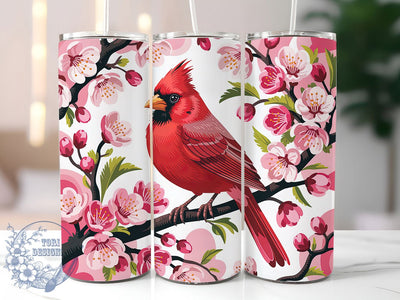 3D Red Cardinal Floral Tumbler, Red Bird Floral Wrap, Cute Cardinal Cup, Nature Sublimation Design, Valentine Gift Tumbler, Sweet Cardinal Flowers Wrap, Adorable Bird Cup Sublimation ToriDesigns 