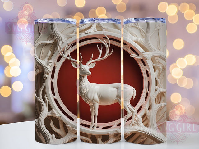 3D Red Christmas Deer Tumbler, Christmas Wrap, Winter Hunting, Red Design, 3D Sublimation, 20oz Tumbler, Festive Gift Sublimation SvggirlplusArt 