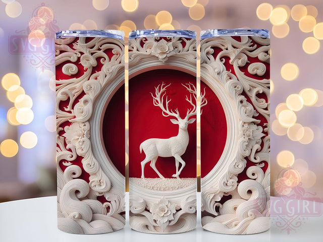 3D Red Christmas Deer Tumbler, Christmas Wrap, Winter Hunting, Red Design, 3D Sublimation, 20oz Tumbler, Festive Gift Sublimation SvggirlplusArt 